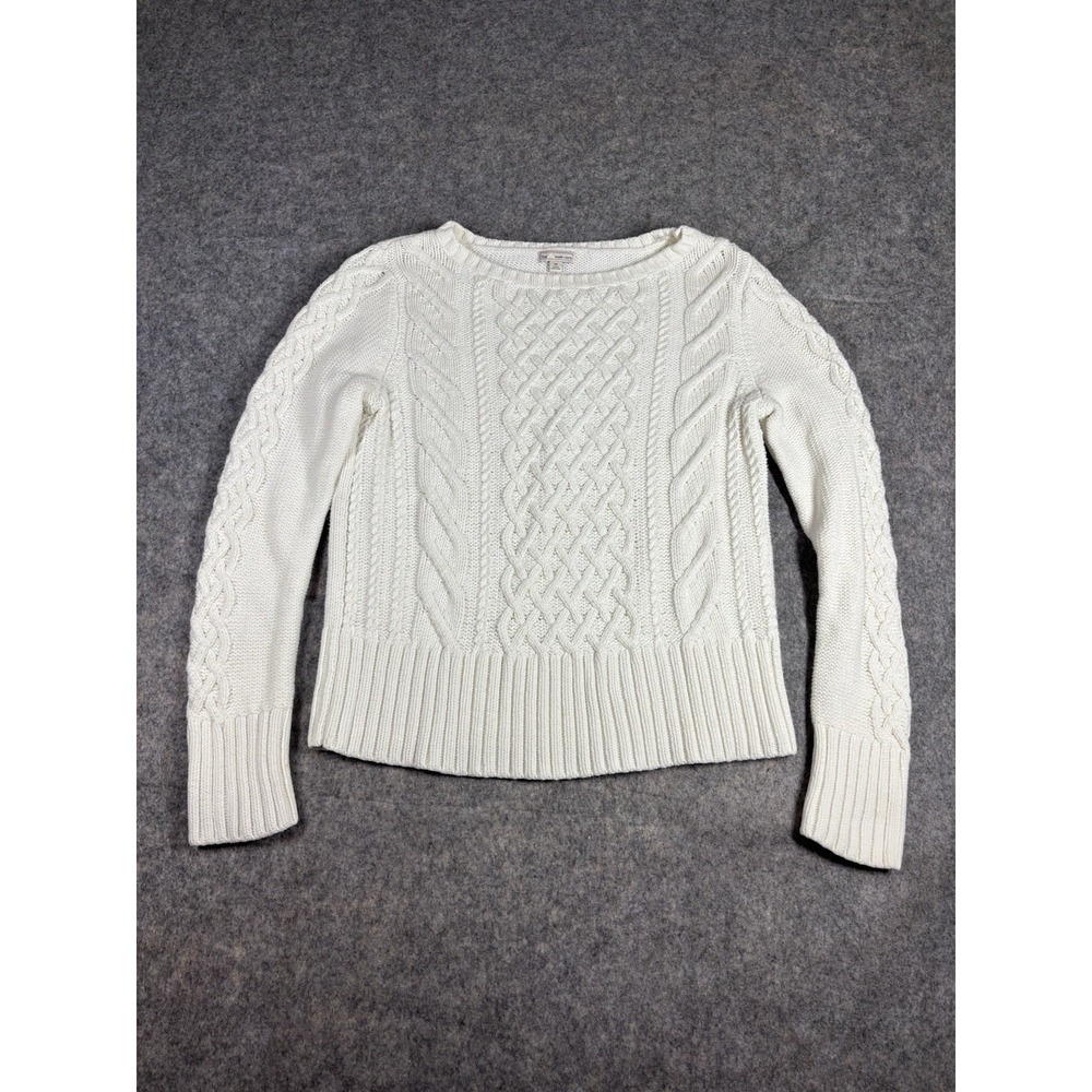 GAP Sweater Women M 100% Cotton Cable Knit Fisherman Dad Preppy Coastal VTG